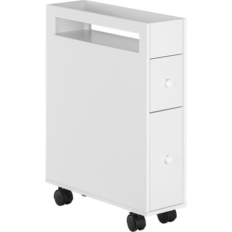 Meuble de salle bain gain place avec 4 roulettes 2 tiroirs et une étagère ouverte 16 x 49 5 x 66 cm blanc (1/5)