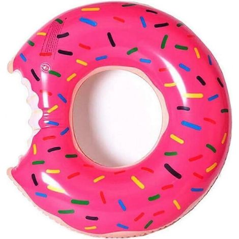Bouée gonflable ronde rose en forme de donut de 90 cm pour enfants et adultes, idéale pour se détendre dans l'eau. (1/5)