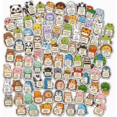 100 Stickers Animaux Kawaii Motivants, Autocollants Vinyle, Gommettes (1/5)