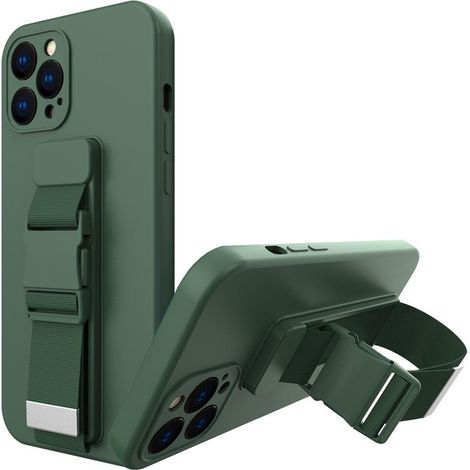 Gel-Schutzhülle mit Trageband und Umhängetasche für iPhone 12 Pro, dunkelgrün (1/5)