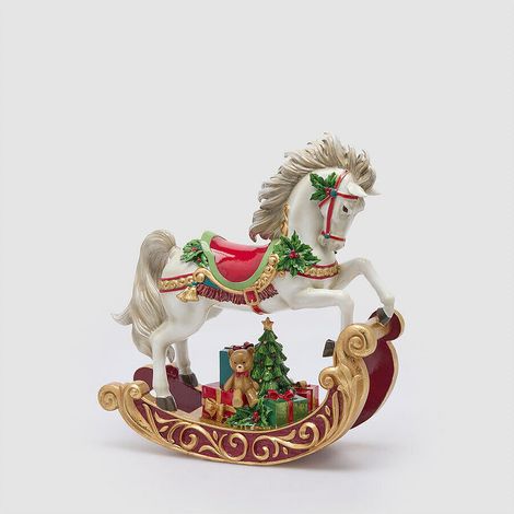 EDG Enzo De Gasperi Cavallo a Dondolo Natalizio H37x34x13 cm Verde Rosso – Decorazione di Natale