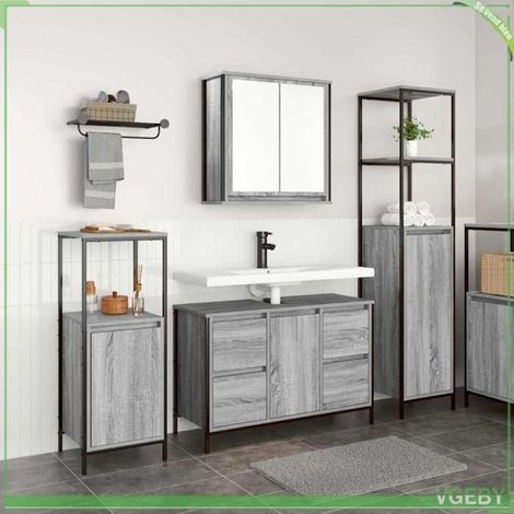 Ensemble mobilier de salle de bain 3 pcs - FAF7291712445484 - Gris sonoma & noir - Bois d'ingénierie & acier - 36x35x165 cm (1/5)