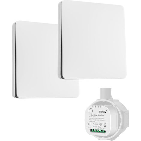 Wireless Battery-Free Switch Two-Way Switch Kit with 2 Switches and 1 Receiver 15 A Remote Control for Lighting Compatible with Traditional Switches No Flickering LED White (1/5)
