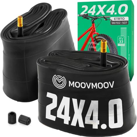 Chambre à air 24x4.0 - Pour pneu Fatbike - ETRTO 98-507 à 102-507 - Valve Schrader - Lot de 2 (1/5)