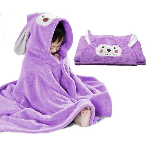 Toalla de baño con capucha ultrasuave para niños, muy absorbente - Regalo para niños y niñas - Extra grande: 70 x 140 cm - Morado (1/5)