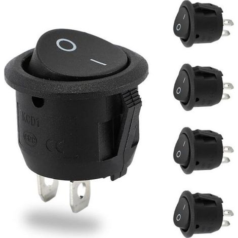 Lot de 5 Interrupteur 12v,Interrupteur Noir Rond,Mini Interrupteur a Bascule,Bouton on off,Bouton,Interrupteurs 10 A/125 V 6 A/250 (1/5)