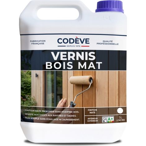 Codève Bois – Vernis pour bois extérieur mat 5 L – Finition profonde non jaunissante – Résistant à l'eau et aux UV – Application facile en 2 couches (1/5)