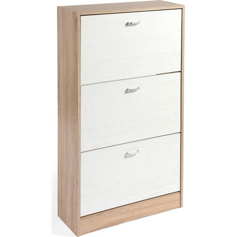 Zapatero Madera 3 Puertas Oscilobatientes Taupe-Blanco
