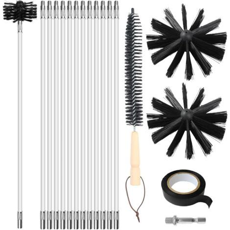 hérisson ramonage, 22 pièces de nettoyage de conduits daération avec 18 tiges de 41 cm, 2 têtes de brosse de 10 cm, a tige hexagonale de 4,5 cm, a brosse à manche en bois de 38 cm (1/5)