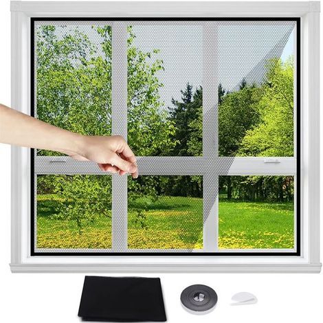 Moskitonetz – Fenster-Moskitonetz – Verstellbare Größe – Schraubenlose Montage – Sicherer Mückenschutz – Schwarz – 1 Stück – 1,3 x 1,5 m – Inkl. Befestigungsmaterial (1/5)