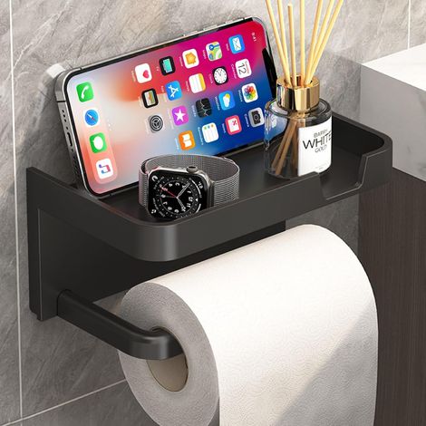 Schwarzer Toilettenpapierhalter – Kein Bohren erforderlich – Mit Ablage – Wandmontage – Selbstklebend (1/5)