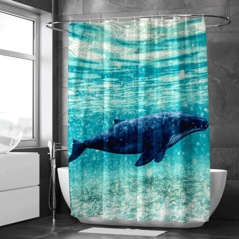 Rideau de douche motif dauphins dans l’océan, rideau salle de bain imperméable, 150x180 cm (1/5)