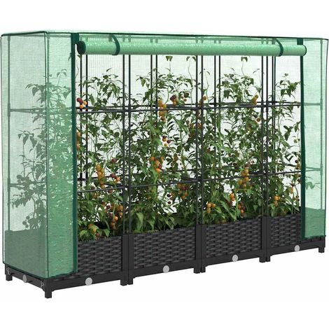Hochbeet mit Gewächshausabdeckung Rattanoptik 160x40x123 cm