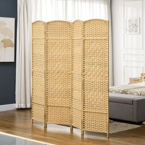 Cloison amovible Paravent intérieur en bois 4 panneaux séparateur de pièce pliable pour salon chambre 180 x 180 cm bois naturel (1/5)