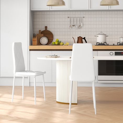 Lot de 2 chaises salle à manger, dossier haut, similicuir blanc, piètement acier (1/5)