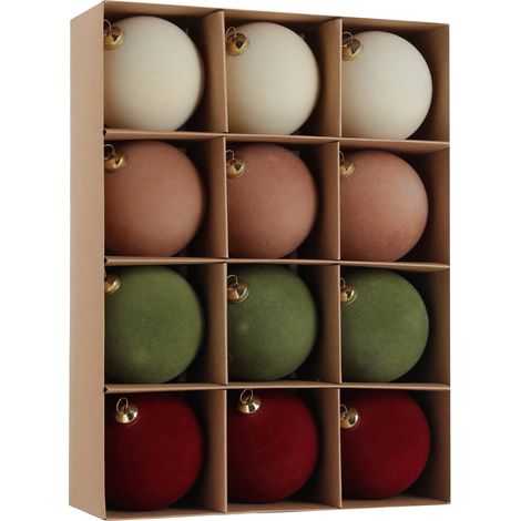 Boules De Noël - 12 Pièces - Diamètre 8 Cm - En Plastique Écologique Avec Flocage Velours - Pour Arbre De Noël Intérieur Extérieur Jardin Mur (1/2)