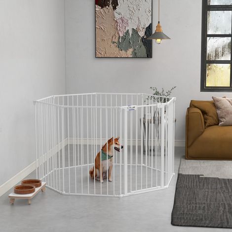 Parc pour animaux de compagnie à 8 panneaux, 64 x 90 cm, avec double verrouillage, verrouillage auxiliaire et forme personnalisable, blanc (1/5)