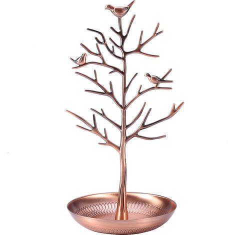 Soporte metálico para exhibir joyas, soporte con forma de árbol con pájaros, organizador de collares y pendientes, decoración para el hogar y la tienda. (1/5)