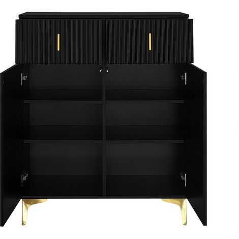 Credenza portascarpe nera in truciolare con 2 cassetti, 2 ante e ripiani regolabili (1/5)
