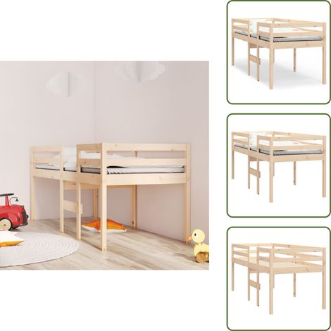 Hochbett 90x200 cm Massivholz Kiefer - Kinderbett - Hochbett - Jugendzimmer - Kiefernholz - Massivholzbette