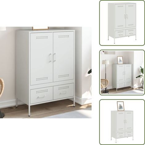 Buffet haut blanc 68x39x101,5 cm acier - Buffet Design Industriel - Meuble Rangement - Buffet Blanc - Buffet Acier - Meuble Salon (1/5)