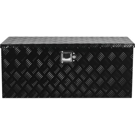 Boîte à outils robuste en aluminium pour camion, coffre de rangement strié avec tiroir coulissant, poignée latérale, serrure et clés, pour remorque et pickup, 899x370x370mm, noir (1/5)
