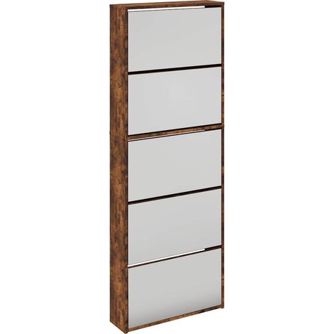Maison Exclusive - Scarpiera con Specchio a 5 Livelli Rovere Fumo 63x17x169,5 cm