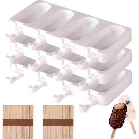 3PCS Moules à Glace Silicone, 100 bâtons, Sans BPA, Durable, Facile à démouler et à nettoyer, Convient pour diy glaces maison (1/5)