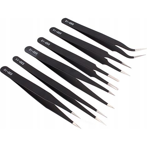 PINZAS ESD ANTIESTÁTICAS DE 6 PIEZAS 1214 CM ACERO INOXIDABLE (1/4)