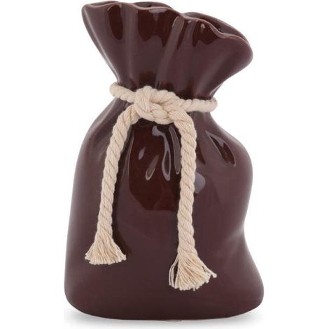 Vaso in ceramica marrone con sacchetto e piedini antiscivolo. (1/3)