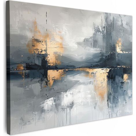 CUADRO EN LIENZO Arte - Gris - Oro - Abstracto Cuadros 40x30 cm