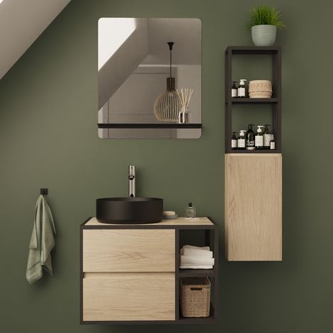 70 cm Einzelwaschbecken-Waschtisch-Set + Waschbecken + Spiegel + EDISSON-Säule