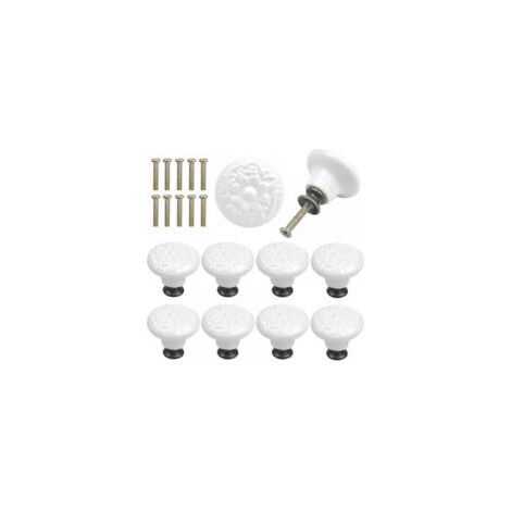 Lot de 10 boutons de tiroir en céramique blanche, poignées de meubles rondes de style vintage avec vis (1/3)