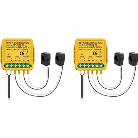 2 compteurs d'énergie intelligents Tuya Wifi avec transformateur de courant, pince ampèremétrique, 80 A, 2 canaux (1/5)