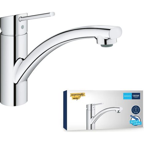 Robinet évier de cuisine, Mitigeur monocommande avec mousseur économique d'eau, rotation à 140°, installation rapide et entretien facile, chromé, 30358000 (1/5)