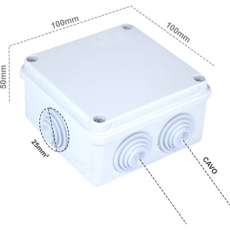 Scatola Di Derivazione Da Parete Stagna IP55 Con 6 Uscite Passacavi 100X100X50mm Coperchio Con Viti (1/2)