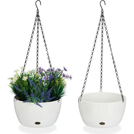 Lot de 2 pots à réserve d'eau 60 x 24 cm – Plastique blanc – Système d'auto-arrosage pour intérieur et extérieur – Charge max 7 kg (1/5)
