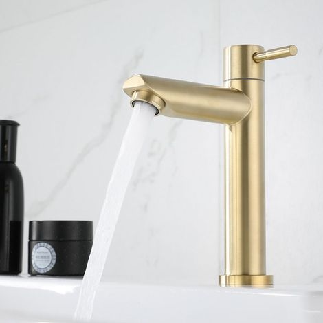 Retro Bathroom Mixer Tap - Brushed Gold Sink, Vintage for Cloakroom, Cold Water, G1/2 (1/5)