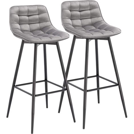 WOLTU 2X Taburete de Bar con Respaldo Paquete de 2 Marco de Metal Muebles Cocina Asiento de Terciopelo Taburete Alto Cocina Sillas Alta Bar Cocina Gris Claro (1/5)