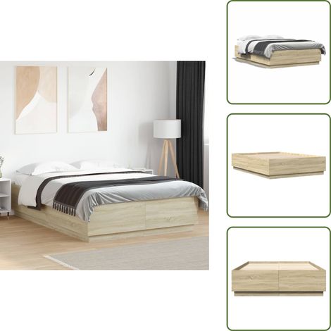 The Living Store Cadre de lit sans matelas chêne sonoma 150x200 cm - Cadre De Lit - Lit Double - Lit Moderne - Bois D'ingénierie - Sommier