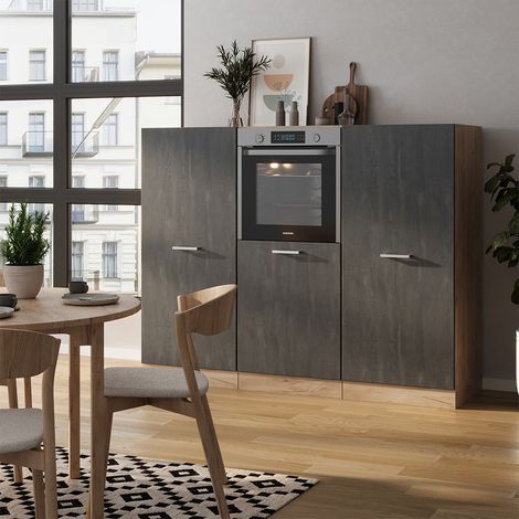 Einbauküche R-Line, Schwarz Beton/Goldkraft Eiche, 180 cm ohne Arbeitsplatte, Vicco