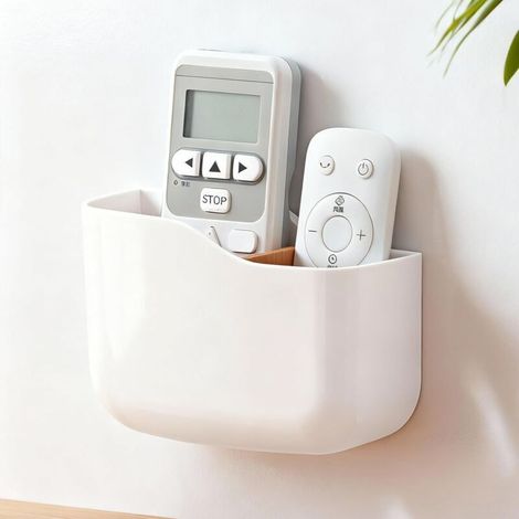 Porte Télécommande Mural Grand, Support Télécommande Auto-adhésif avec 2 Compartiments Réglables, Range Telecommande Multifonction pour Telecommande TV et Chargeur de Téléphone, Blanc