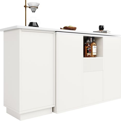 CHICFURN Isla de cocina giratoria 360° 210 x 30 x 100,9 cm MDF blanco efecto mármol
