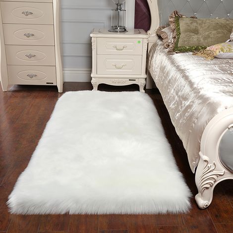 White Rectangle Soft Shaggy Carpet Faux Fluffy Rugs Fur Mat 180 cm x 100 cm (1/5)