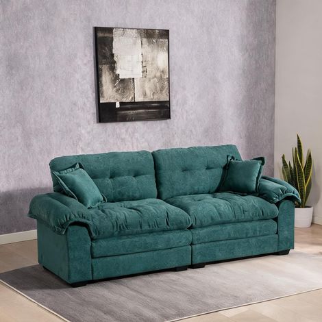 Canapé 2 3 places en tissu chenille vert avec coussins à mémoire (1/5)