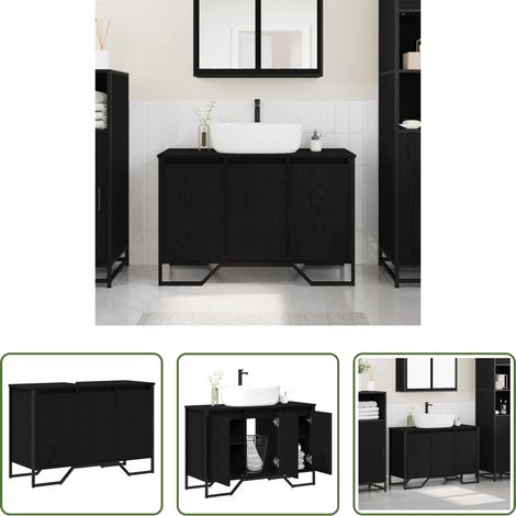 vidaXL Rangement salle de bain - Cabinet Sous Évier Chêne noir 91 x 35 x 60 cm Bois d'ingénierie (1/5)