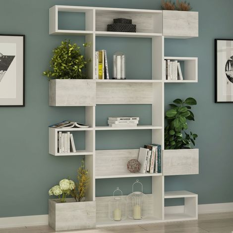 Librería Sally, Estantería 7 Estantes, Montaje en Pared, Soporta 25 kg, 120x20x171h cm Blanco (1/4)