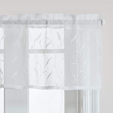 Sheer White Valance with Embroidery on the ears of Wheat Airy Voile Fabric 152 x 48 cm Simple Elegance for Kitchen or Bathroom (1/5)