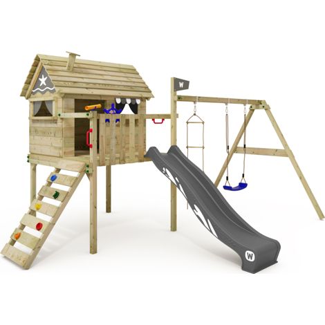 Wickey Smart Travel playhouse on stilts with swing and playhouse in anthracite