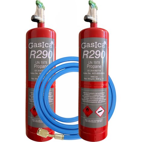Pack 2 R290 Propano Alta Pureza 800g  Sustituto Ecológico  Alta Eficiencia Energética para HVAC, Bombas de Calor y Frio